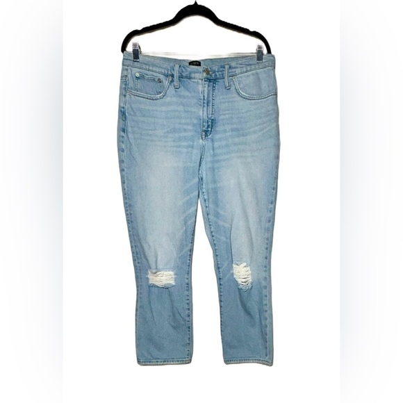 J. Crew Factory Essential Straight Jean in Light Wash with Blown-Out Knees, 31 - Picture 4 of 12